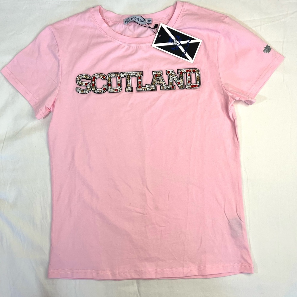 Scotland Pink Cotton T-Shirt with Rhinestones Women’s Small Medium